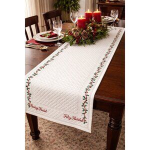 Mia Charro Embroidered Quilted Table Runner Feliz Navidad Christmas 14x72 New
